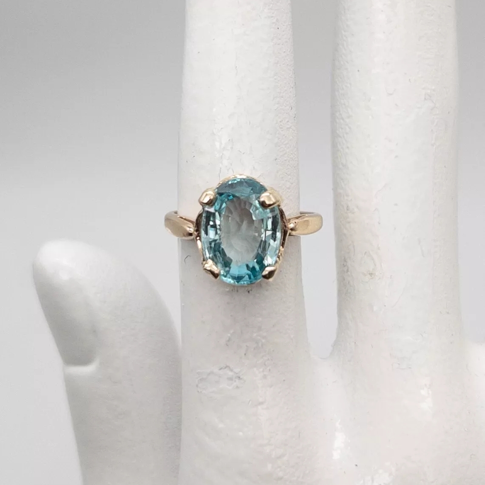 Antique Victorian 1890s 5ct Old Natural Blue Zircon 10k Yellow Gold Ring